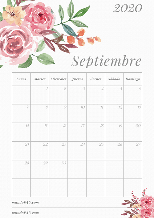 Calendario de Septiembre 2020 para Imprimir