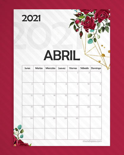 calendario abril para imprimir 2021